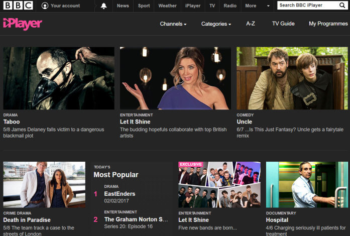 BBC iPlayer homescreen