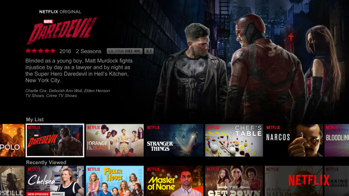 Netflix streaming video interface with daredevil