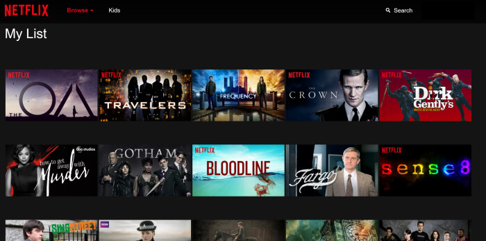 A screeen showing My List on the Netflix interface