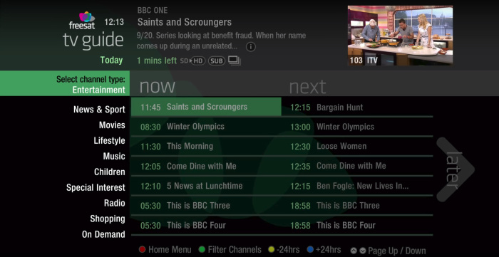 Freesat Freetime EPG