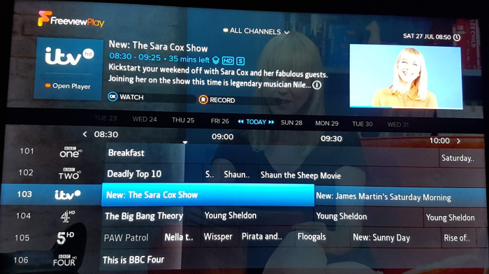 Manhattan t3-r Freeview EPG