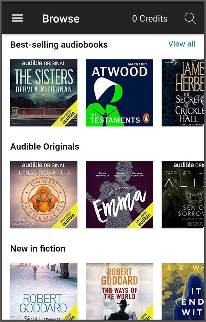 Audible app store on smartphone