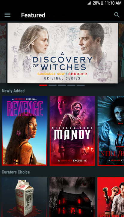 Shudder horror streaming service mobile app