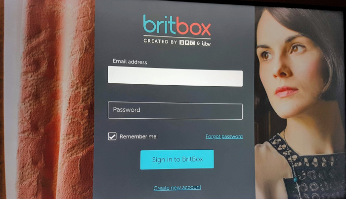 BritBox login screen on TV browser