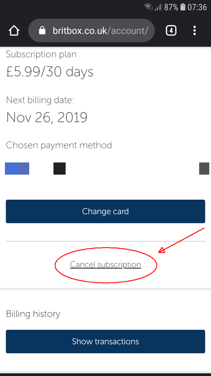 Cancel Britbox Subscription app