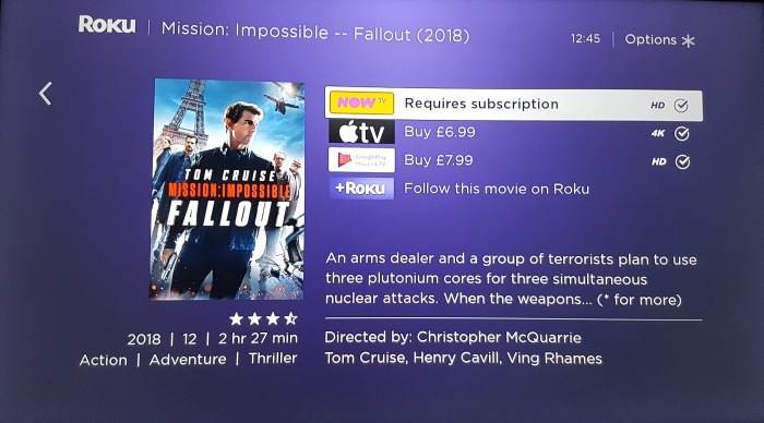 Roku streaming stick plus mission impossible