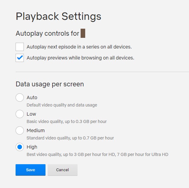 Netflix Playback Settings how to cancel autoplay previews