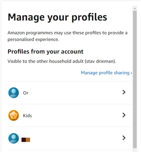 Amazon Prime Video manage profiles