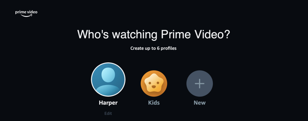 Amazon Prime Video profiles screen