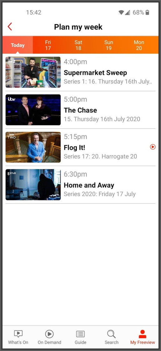 Freeview App plan my week