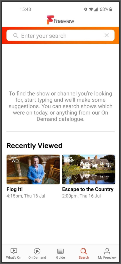 Freeview App recently viewed