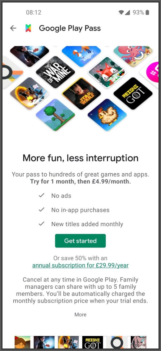 Google Play Pass join screen