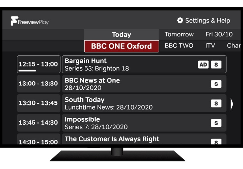 Freeview Play accessible guide screenshot