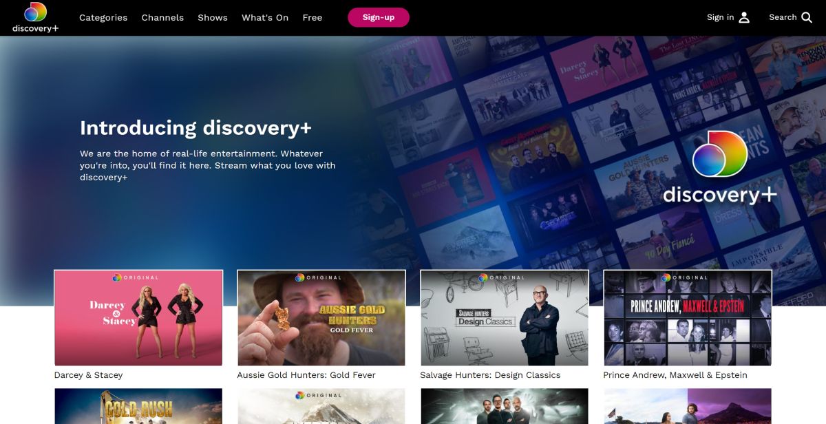 DiscoveryPlus main page