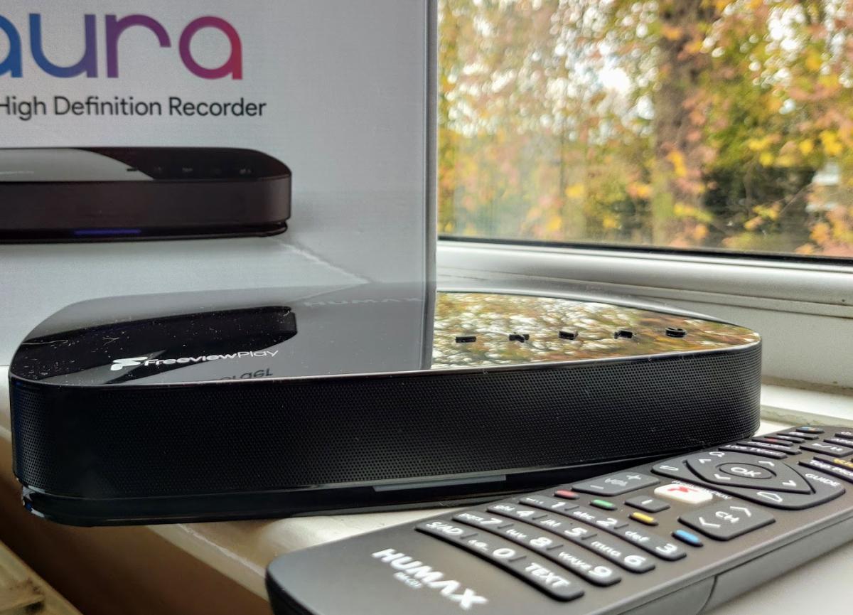 Humax Aura 4k freeview recorder on window