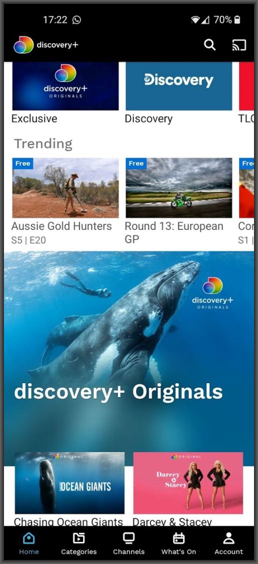 The Discovery Plus android app