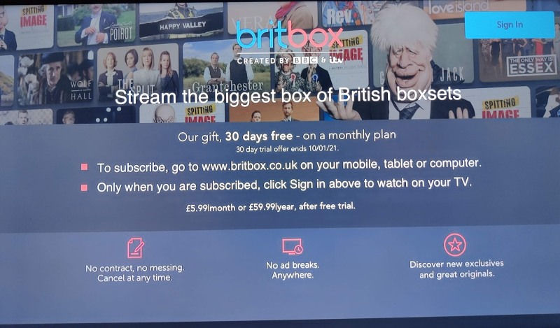 BritBox app on the T3-R