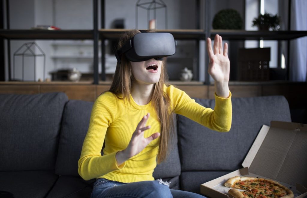 Woman wearing VR headset 1200