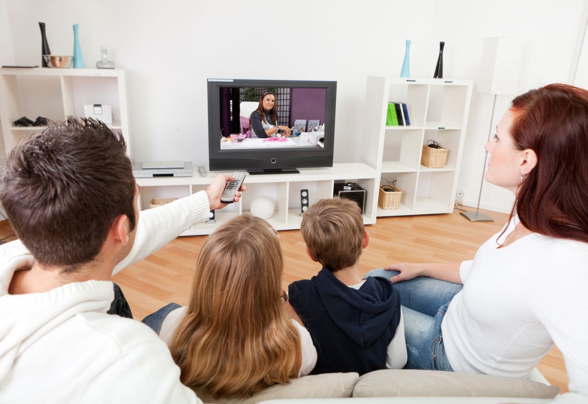 family watching tv at home