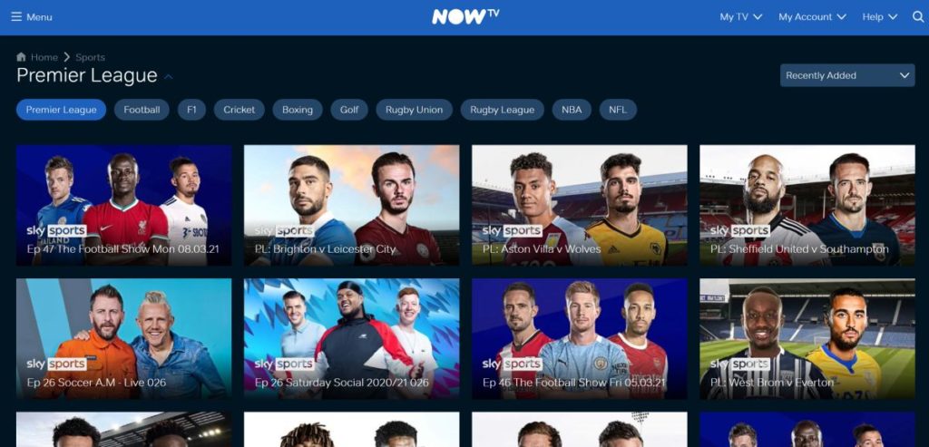 NOW TV on demand sports premier league