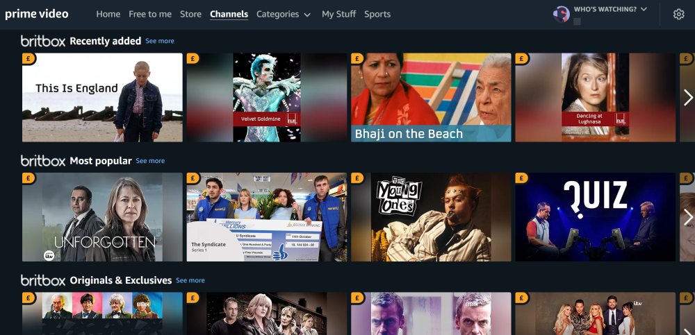 BritBox on prime video screenshot