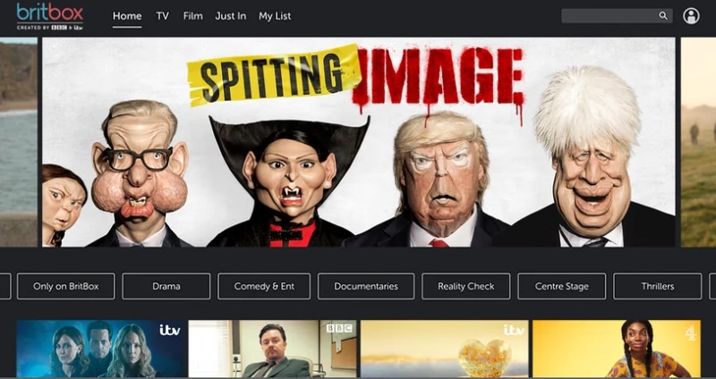 BritBox spitting image main screen