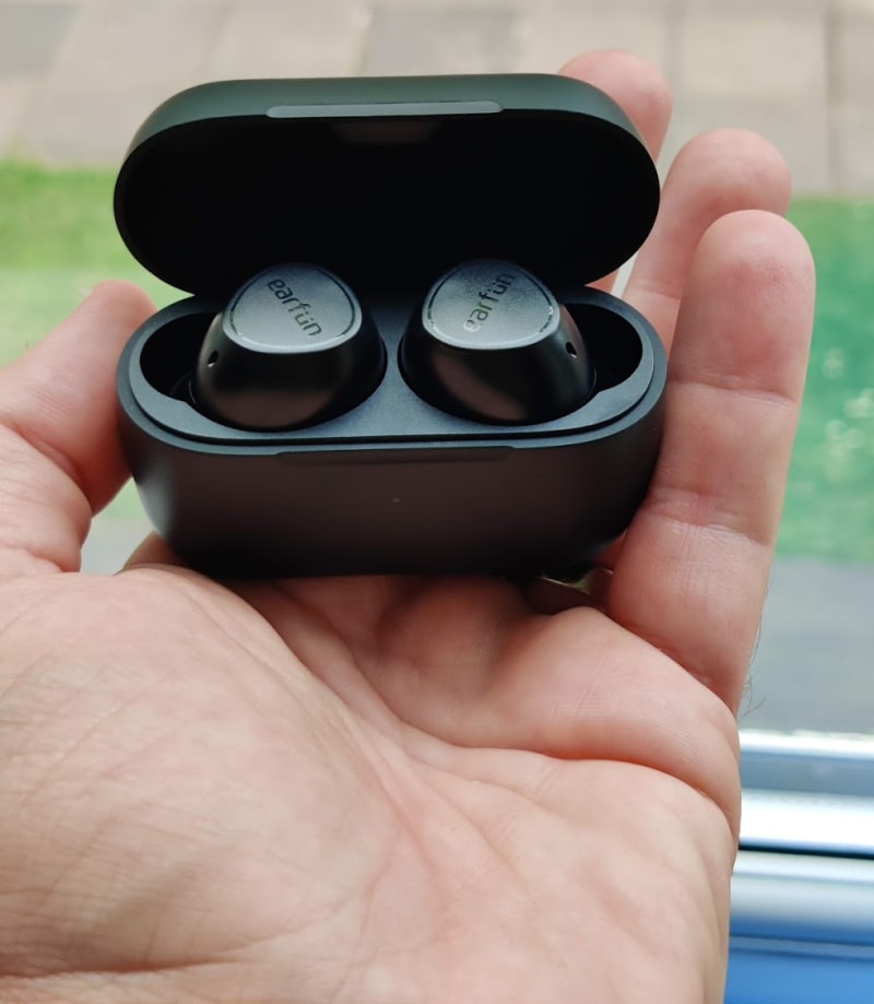 Earfun Free II case in hand