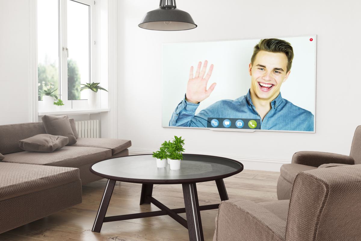 video call on TV living room