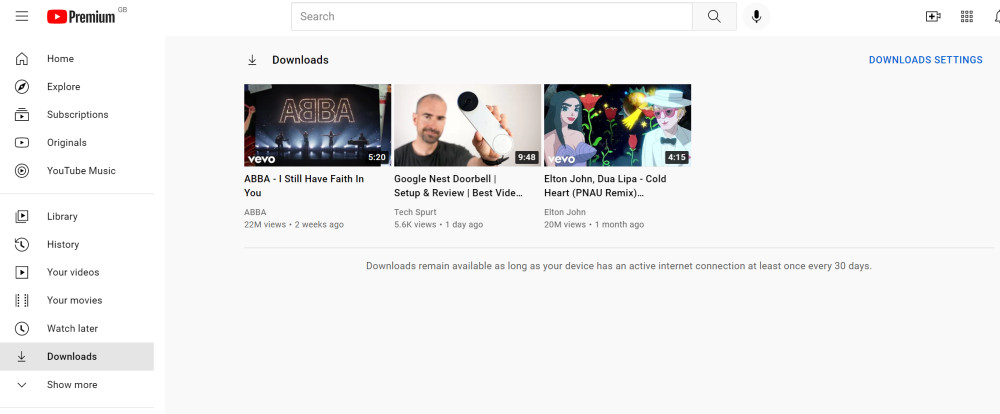 YouTube downloads screen