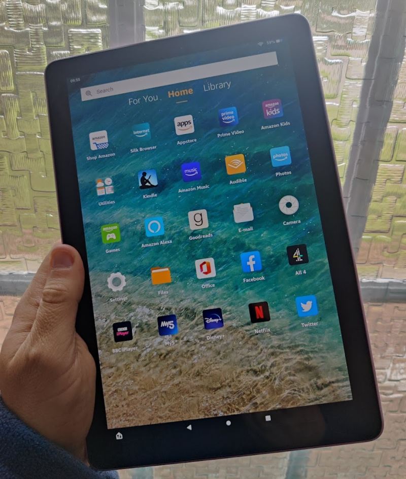 Fire HD 10 in hand window