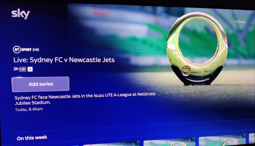 Sky Glass BT Sport add series to playlist