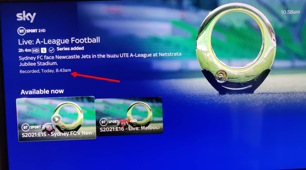 Sky Glass BT Sport recorded today