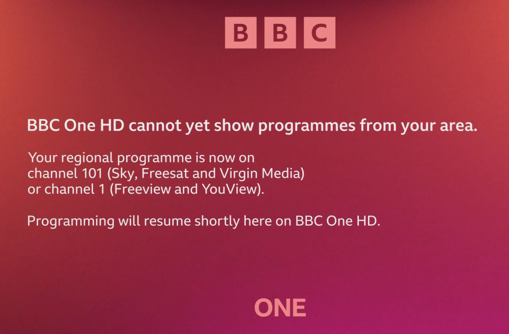 BBC One Regional HD red screen new