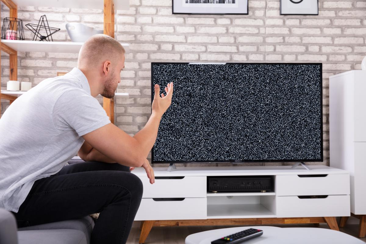 TV error broken man angry TV error broken man angry
