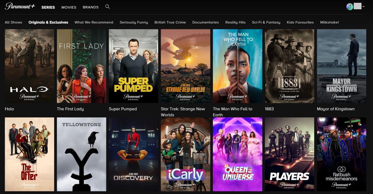 Paramount Plus UK series page