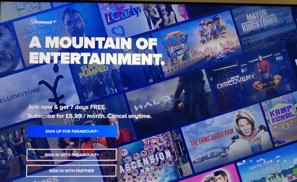 Paramount Plus fire TV app sign up grid