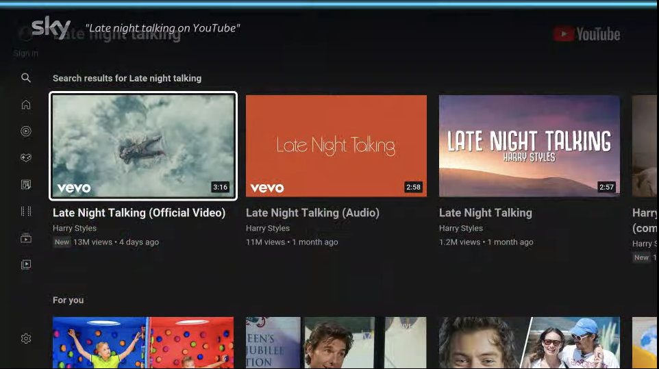 Sky Glass YouTube voice search