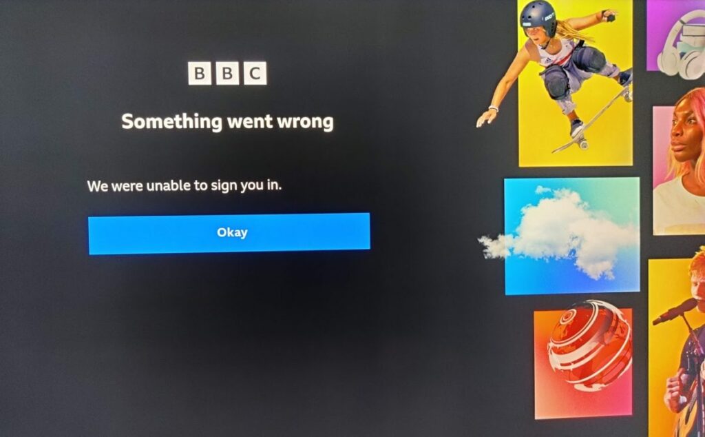 BBC iPlayer sign in error message