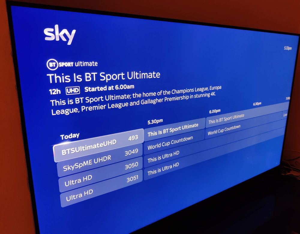 BT Sport Ultimate 4K on Sky Glass TV Guide