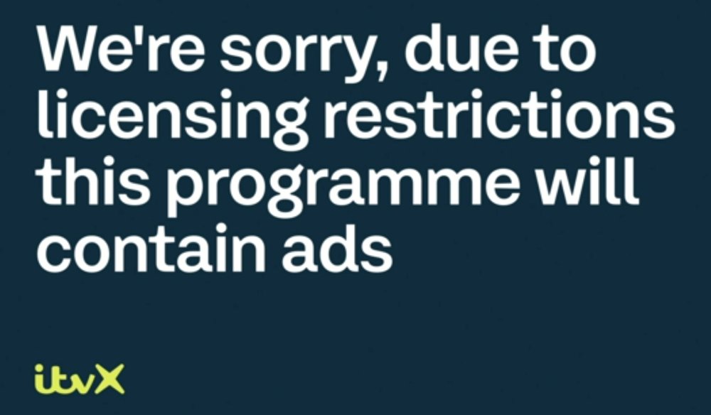 ITVX Ads licensing restrictions message