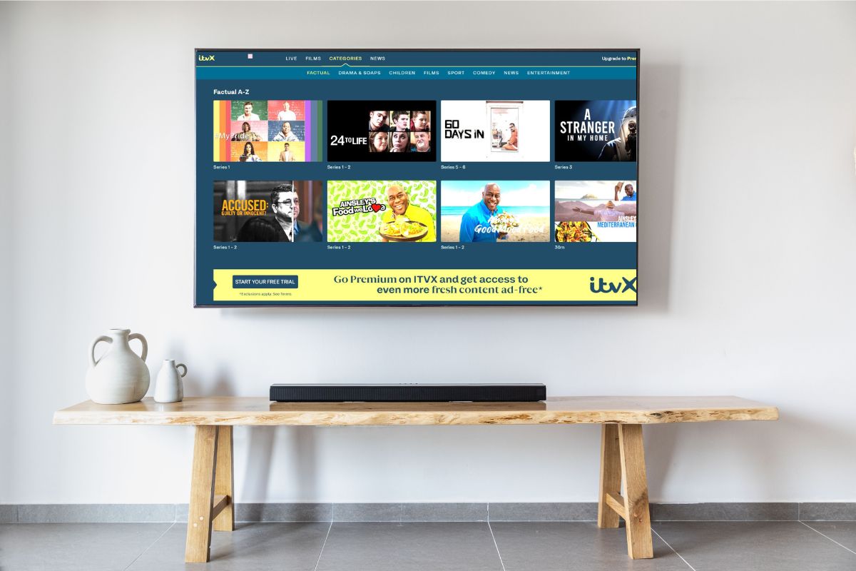 ITVX Categories TV mockup