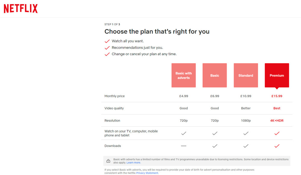 Netflix plans with basic