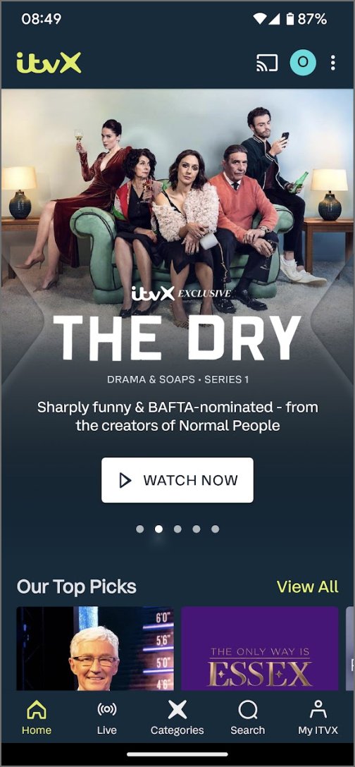 ITVX App on Android phone