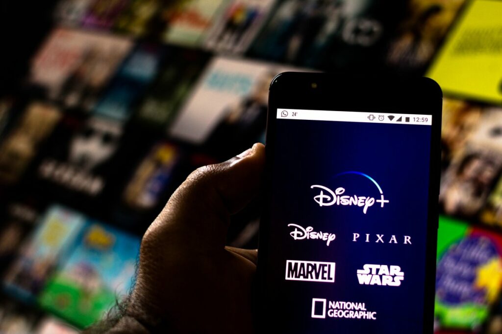 Disney Plus on phone with shows