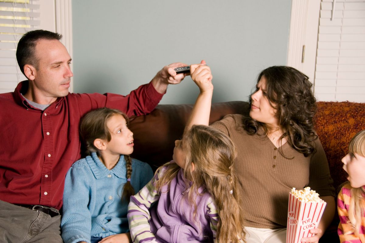 Family fighting over TV remote