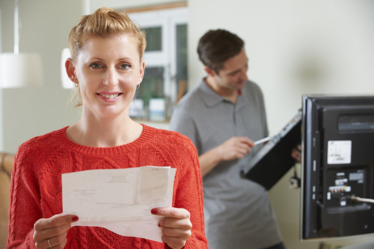 Woman happy tv bill