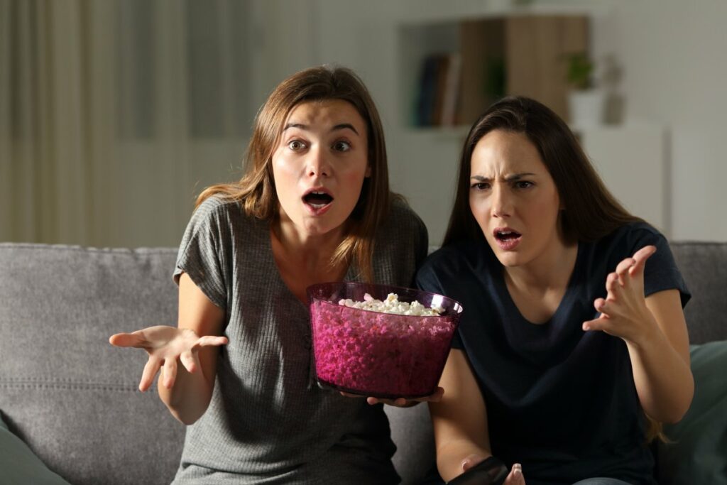 Women confused watching TV