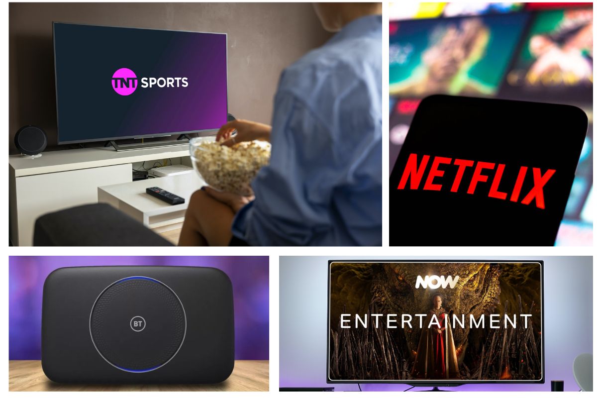 BT TV TNT Sports, Netflix NOW collage