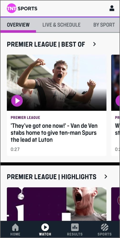 TNT Sports app videos