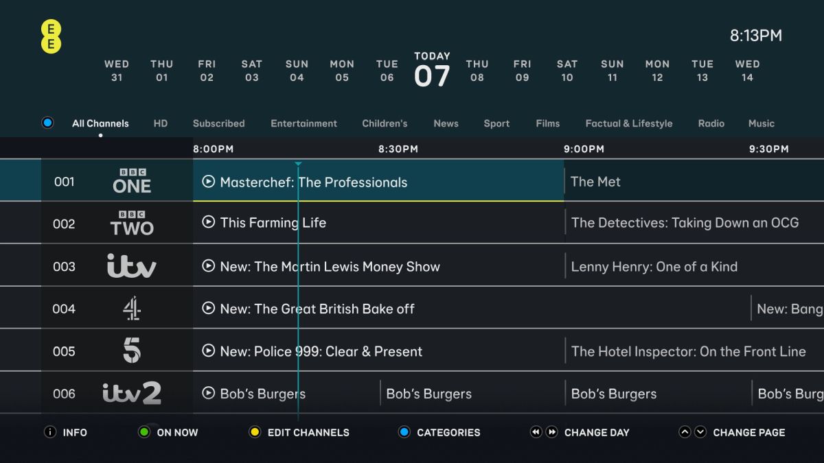 EE TV epg tv guide